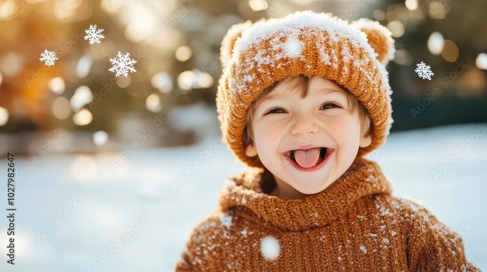 A vibrant scene of a laughing child in a winter landscape, highlighting the joyous spirit of play and wonder as snowflakes gently fall around in a serene atmosphere. A vibrant scene of a laughing child in a winter landscape, highlighting the joyous spirit of play and wonder as snowflakes gently fall around in a serene atmosphere.