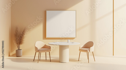 Minimalist Meeting Room with Round Table and Whiteboard in a Professional Setting, generative ai