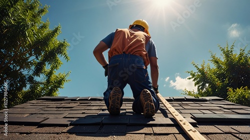 Wallpaper Mural Employees, workers, maintenance, house roofs, replacing, and installing tiles. Home repair services, waterproofing, sun protection. Torontodigital.ca