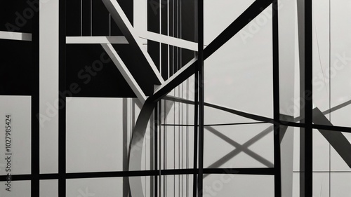 Wallpaper Mural Minimalist Black and White Abstract Line Art of Intertwined Geometric Shapes on a Clean Canvas. Torontodigital.ca