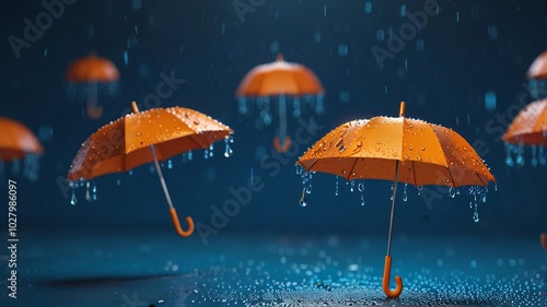 Orange umbrella, 3D model, wet, rain, rainy season, humidity, weather, catch a cold.