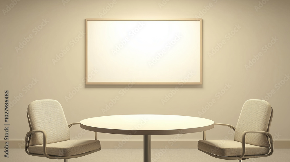 Minimalist Meeting Room with Round Table and Whiteboard in a Professional Setting, generative ai Minimalist Meeting Room with Round Table and Whiteboard in a Professional Setting, generative ai