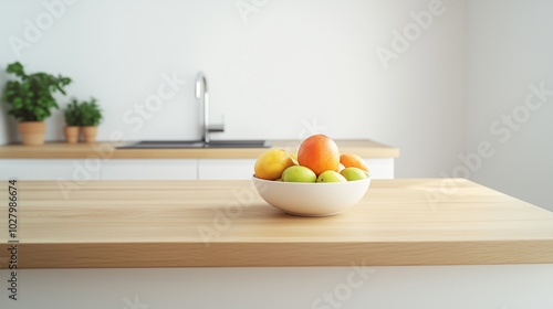 Minimalist Kitchen with Fresh Fruit Bowl, generative ai