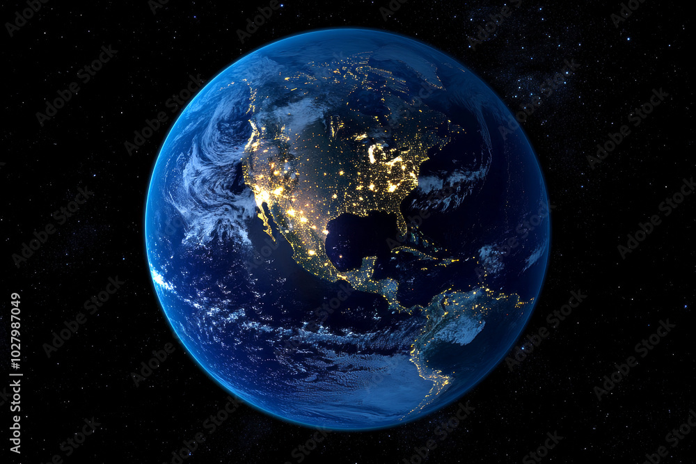 Fototapeta premium Earth at Night Showing City Lights