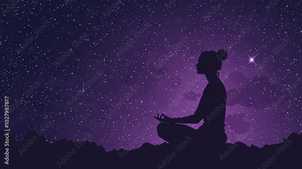 A person sits in a field under a starry sky A person sits in a field under a starry sky