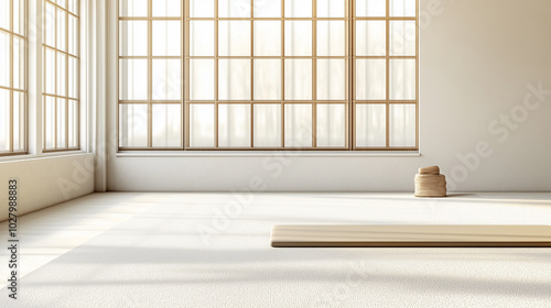 Minimalist Yoga Studio with Natural Light and Neutral Tones, generative ai