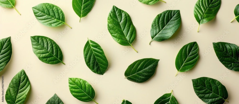 Assortment of various fresh green leaves herbs and foliage arranged in a flat lay composition on a minimalist cream or beige background The image evokes a sense of naturalness wellness Assortment of various fresh green leaves herbs and foliage arranged in a flat lay composition on a minimalist cream or beige background The image evokes a sense of naturalness wellness