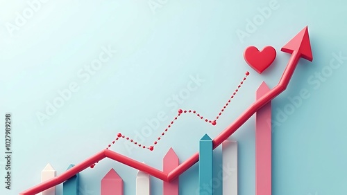 A rising arrow with a social media heart icon, symbolizing growth through engagement.