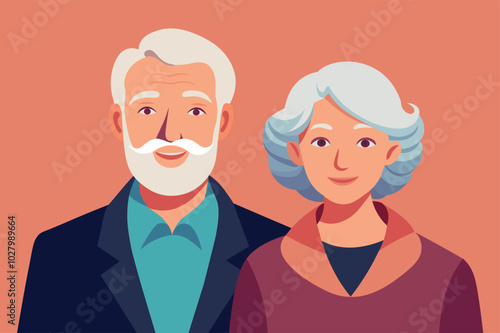 Elderly happy couple. Grandmother and grandfather. Vector flat illustration