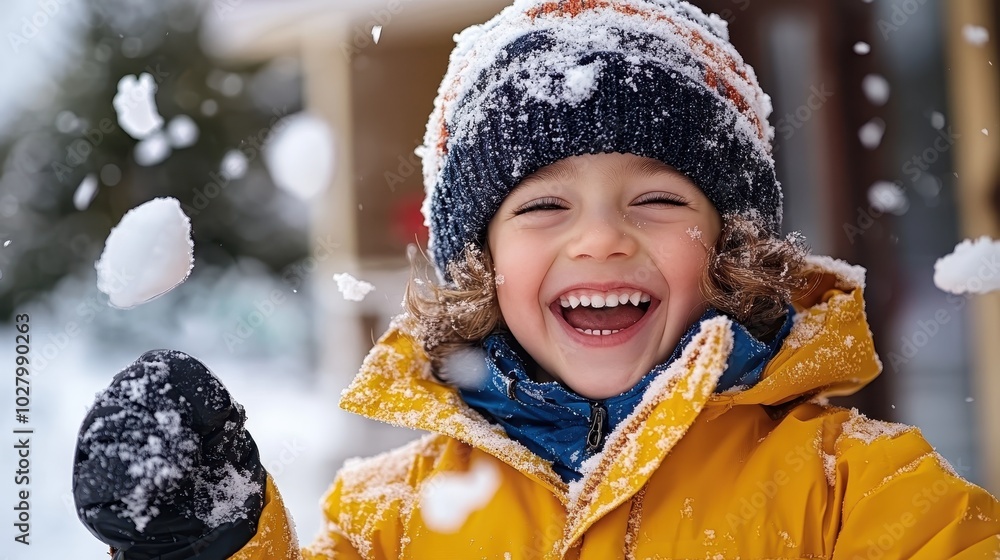 In a winter setting, a smiling child dressed in colorful attire is captured with excitement as snowflakes fall, portraying joy amidst a snowy landscape. In a winter setting, a smiling child dressed in colorful attire is captured with excitement as snowflakes fall, portraying joy amidst a snowy landscape.