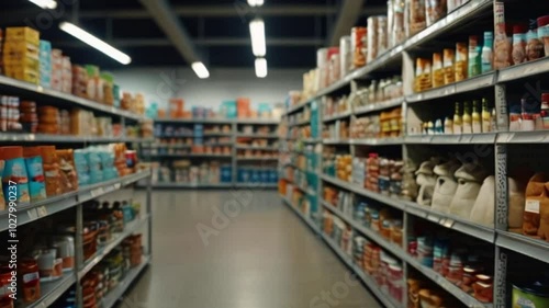 Wallpaper Mural Blurred supermarket shelves stocked with vibrant health and beauty products, featuring diverse cosmetics  Torontodigital.ca