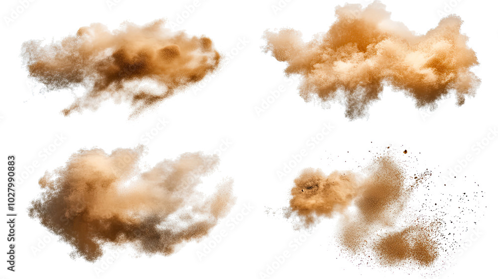 Collection of Dust Clouds on a White Background for Creative Design Generative AI Collection of Dust Clouds on a White Background for Creative Design Generative AI