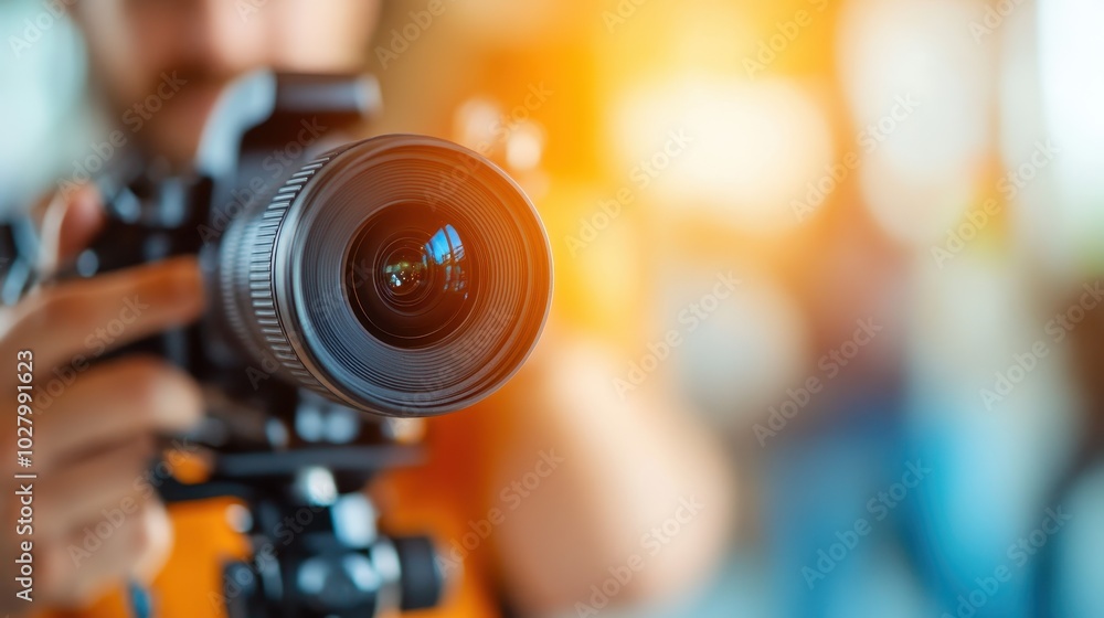 A person adjusts a camera lens amid a vibrant, colorful bokeh background, emphasizing the artistic and creative nature of photography and its vibrant appeal. A person adjusts a camera lens amid a vibrant, colorful bokeh background, emphasizing the artistic and creative nature of photography and its vibrant appeal.