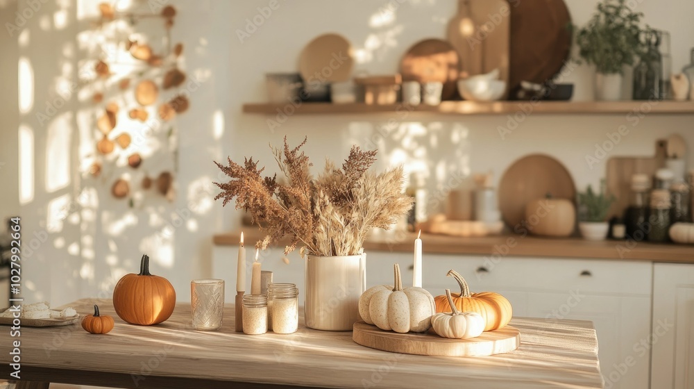 Cozy Autumn Decor with Candles and Pumpkins Cozy Autumn Decor with Candles and Pumpkins