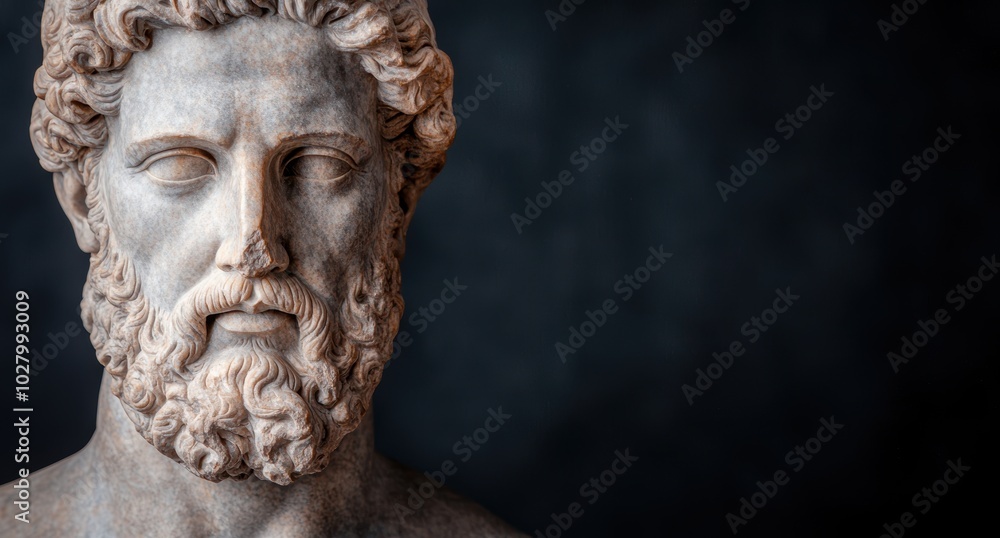Detailed sculpture of a bearded man with curly hair Detailed sculpture of a bearded man with curly hair