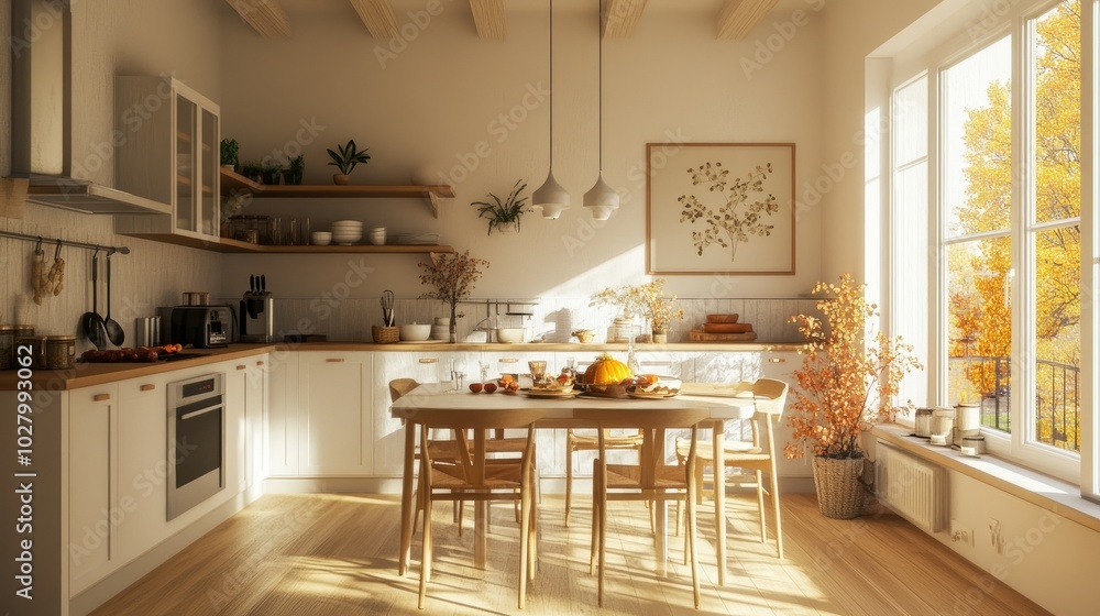Cozy Sunlit Kitchen with Autumn Decor Cozy Sunlit Kitchen with Autumn Decor