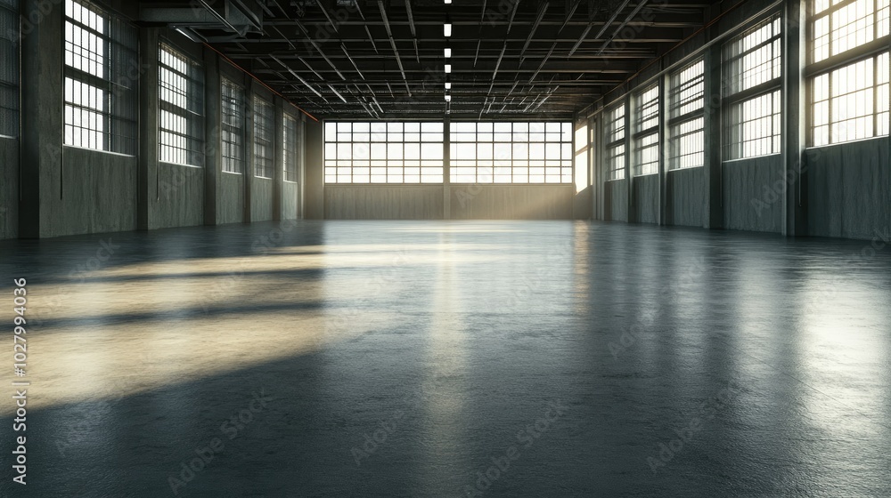 Bright and Spacious Industrial Interior with Windows Bright and Spacious Industrial Interior with Windows