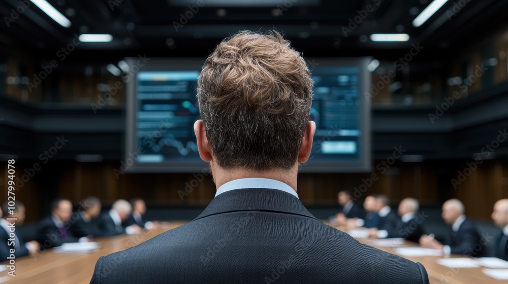 businessman in suit looking at computer screens businessman in suit looking at computer screens
