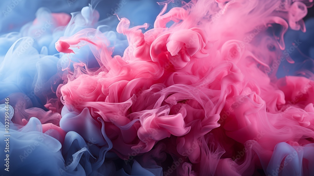 Puffs of pink smoke in front of a blue background