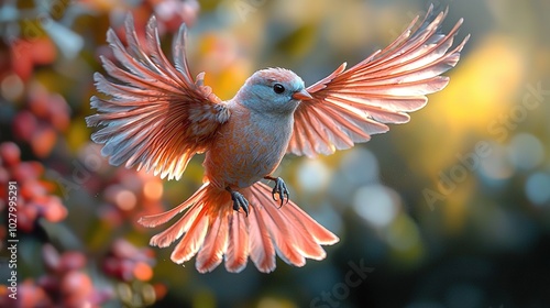   A bird flying in the air with its wings wide open