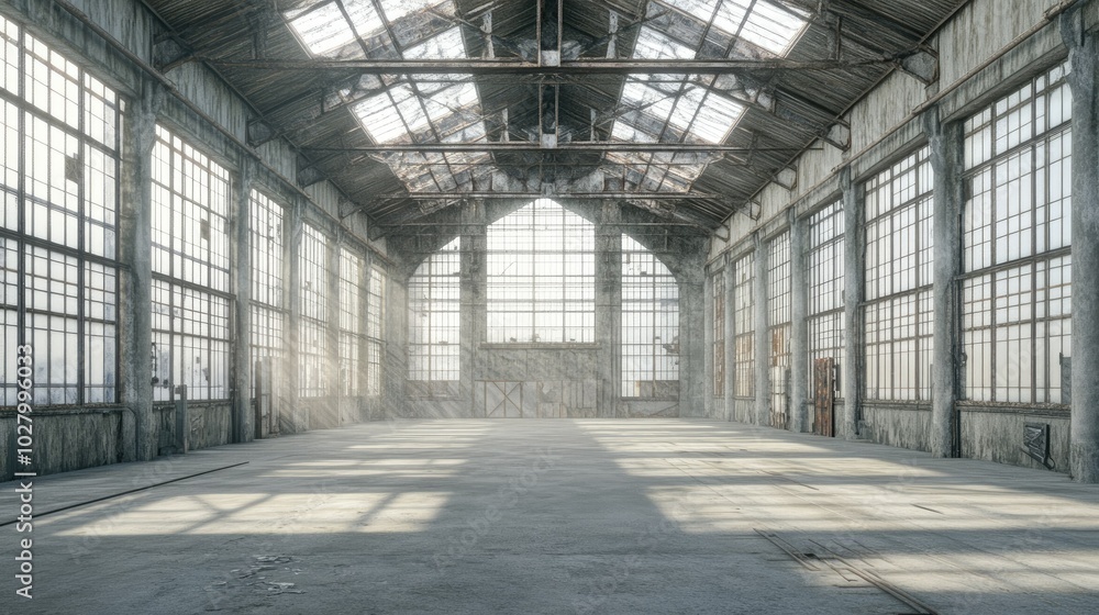 Abandoned Industrial Warehouse Interior with Natural Light Abandoned Industrial Warehouse Interior with Natural Light