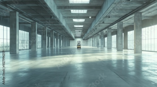 Spacious Industrial Warehouse with Forklift in Center