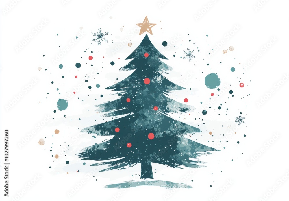 A Christmas Tree Decorated with Green and Red Dots on a Clean White Background for Holiday Cheer. A Christmas Tree Decorated with Green and Red Dots on a Clean White Background for Holiday Cheer.