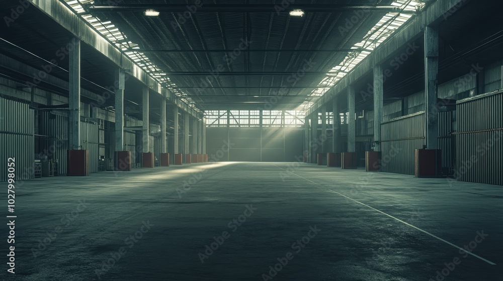 Obraz premium Empty Warehouse with Natural Light Streaming In
