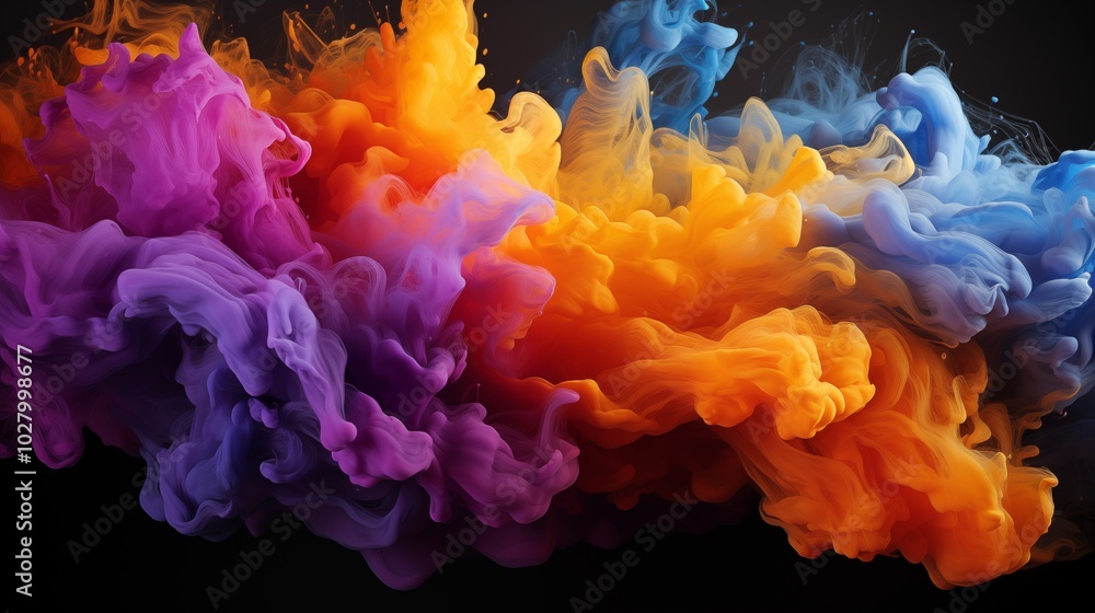 Obraz premium Splash of color paint, water or smoke on dark background