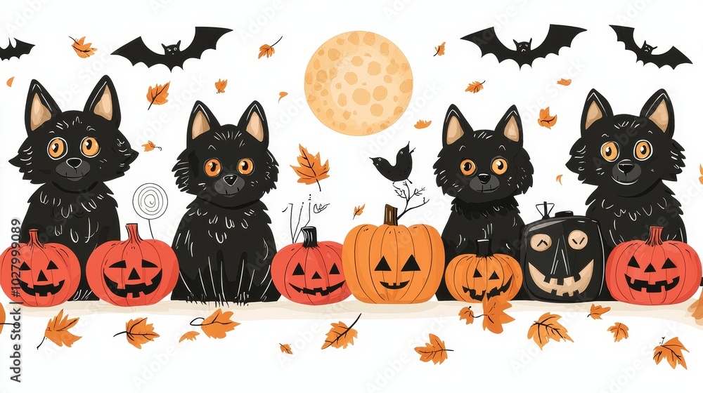 Whimsical Werewolves with Pumpkins and Bats Whimsical Werewolves with Pumpkins and Bats