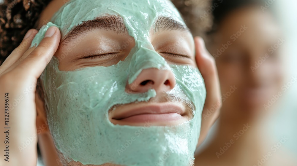A person is indulging in self-care by applying a calming green facial mask while blissfully enjoying a moment of relaxation, eyes closed, embodying tranquility and peace. A person is indulging in self-care by applying a calming green facial mask while blissfully enjoying a moment of relaxation, eyes closed, embodying tranquility and peace.