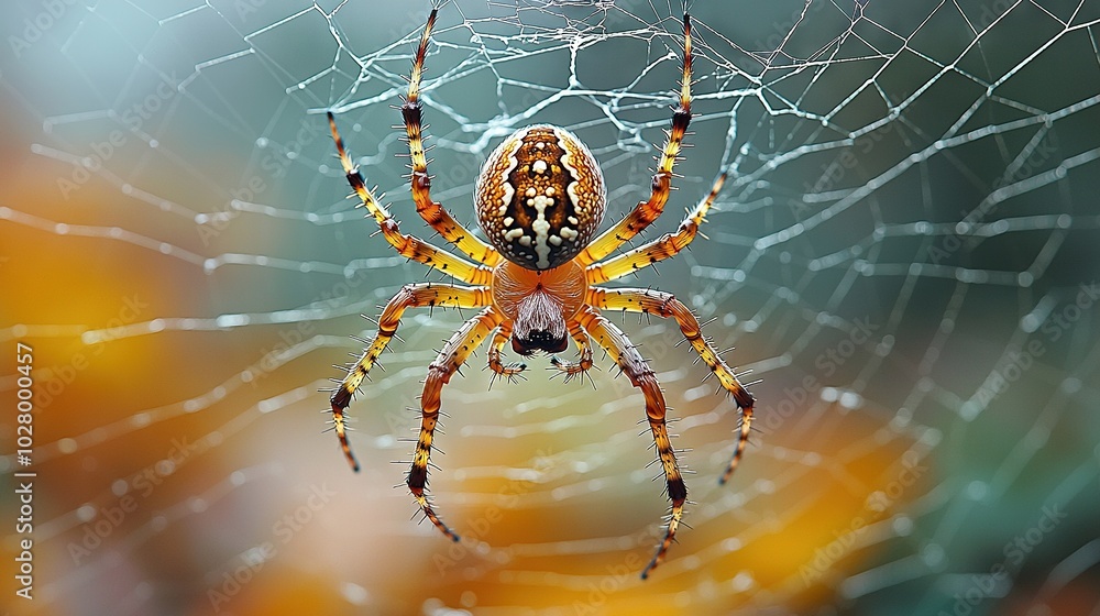 Spider on Spider Web with Yellow Flowers Spider on Spider Web with Yellow Flowers