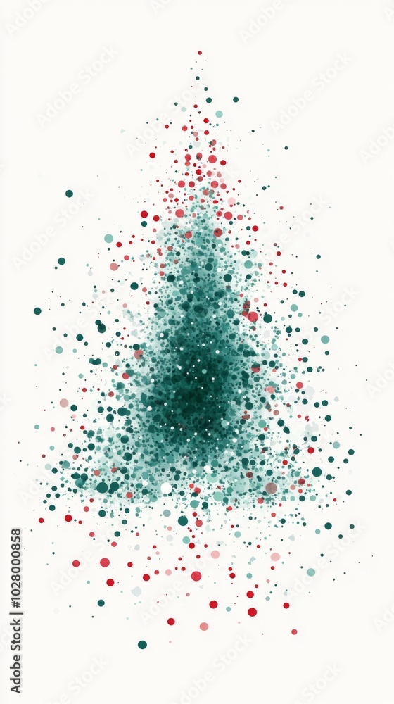 Minimalist vector illustration of a Christmas tree, with green and red dots on a white background. Minimalist vector illustration of a Christmas tree, with green and red dots on a white background.