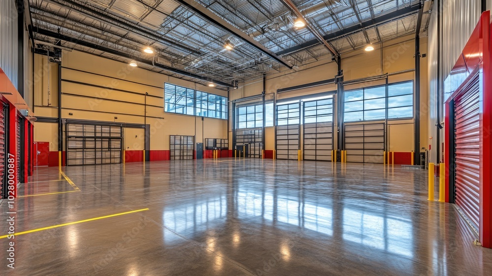 Spacious Modern Warehouse Interior with Bright Lighting Spacious Modern Warehouse Interior with Bright Lighting
