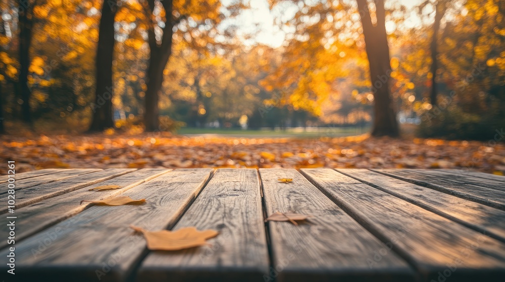 Autumn Scene with Wooden Planks and Fallen Leaves Autumn Scene with Wooden Planks and Fallen Leaves