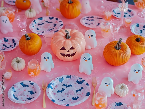 Pink groovy Halloween party table