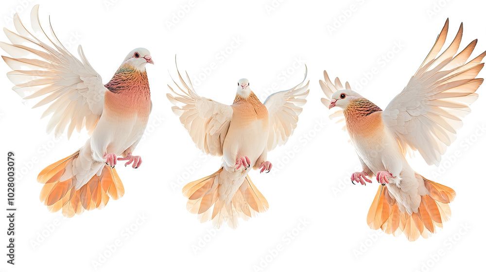 Flying Doves in Flight Captured Against a Clean White Background Generative AI Flying Doves in Flight Captured Against a Clean White Background Generative AI