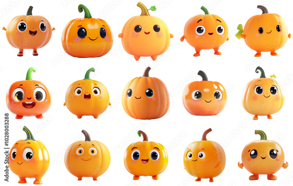 Cute Cartoon Pumpkin Characters Set with Transparent Background - Ideal for Halloween and Autumn Designs Cute Cartoon Pumpkin Characters Set with Transparent Background - Ideal for Halloween and Autumn Designs
