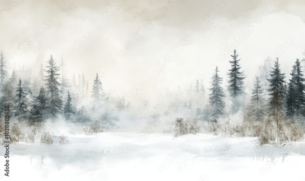 a Snowy Landscape with Pine Trees a Snowy Landscape with Pine Trees