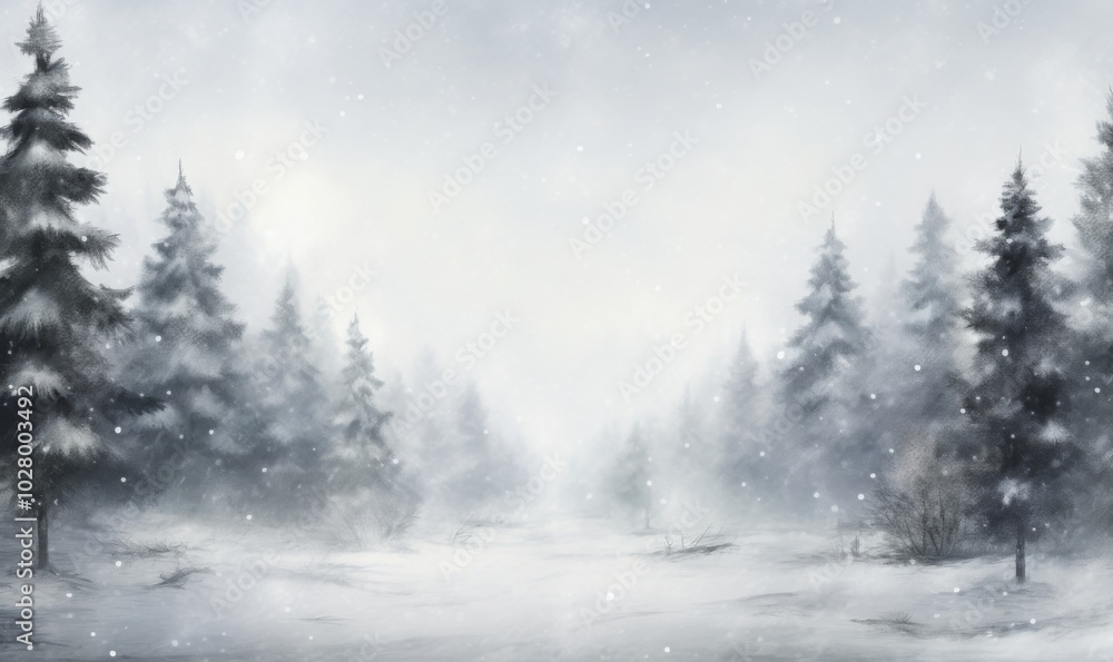 Winter Landscape with Snow Falling in a Forest, Watercolor Style Illustration Featuring a Soft White and Gray Color Palette, Perfect for Seasonal Decor and Holiday Themes.
Winter Landscape with Snow Falling in a Forest, Watercolor Style Illustration Featuring a Soft White and Gray Color Palette, Perfect for Seasonal Decor and Holiday Themes.