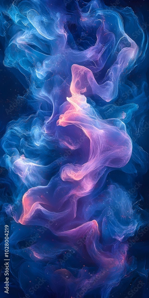 Obraz premium Abstract swirling smoke in shades of blue and pink against a dark background.