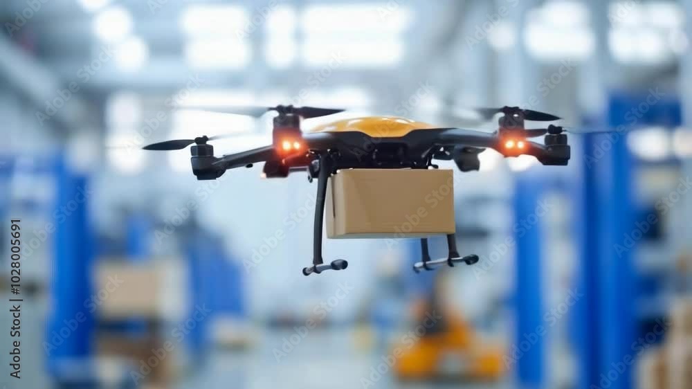 High-tech drones working in a warehouse environment. High-tech drones working in a warehouse environment.