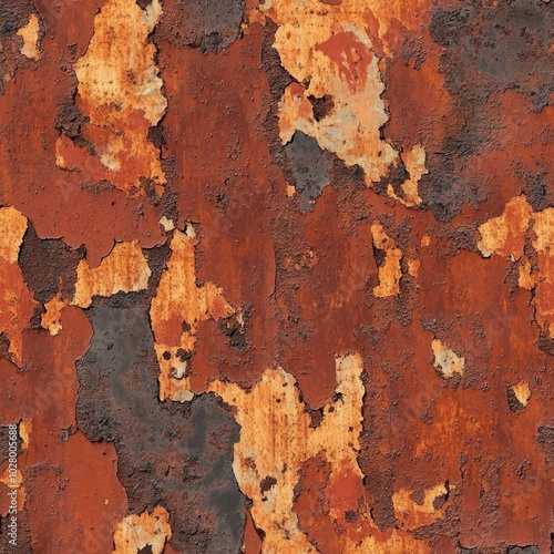 Photo of a seamless rusty metal texture with peeling paint