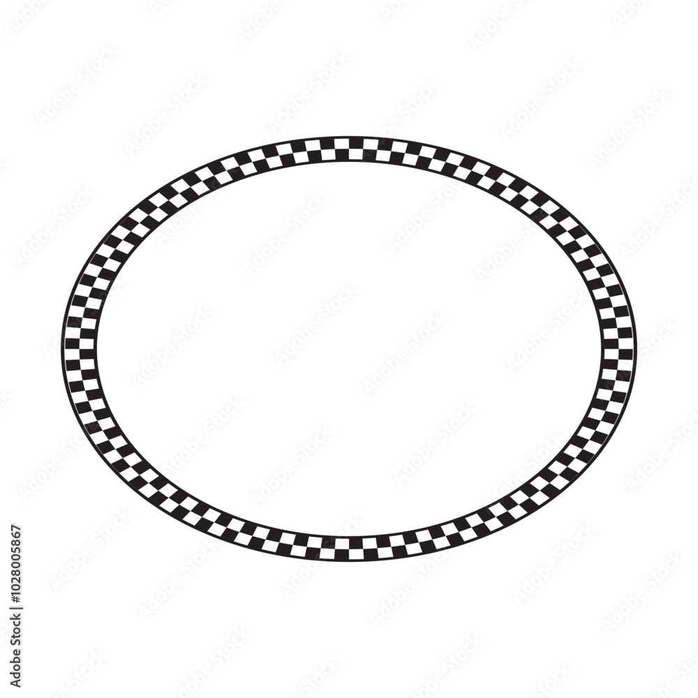 Elliptic frame with black and white checkered print. Oval vignette with checkerboard, race flag or chess game board squares pattern. Geometric framework. Vector graphic illistration Elliptic frame with black and white checkered print. Oval vignette with checkerboard, race flag or chess game board squares pattern. Geometric framework. Vector graphic illistration