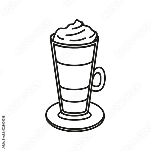 Hand drawn coffee with steamed cream glass cup. Cafe beverage doodle illustration for menu design
