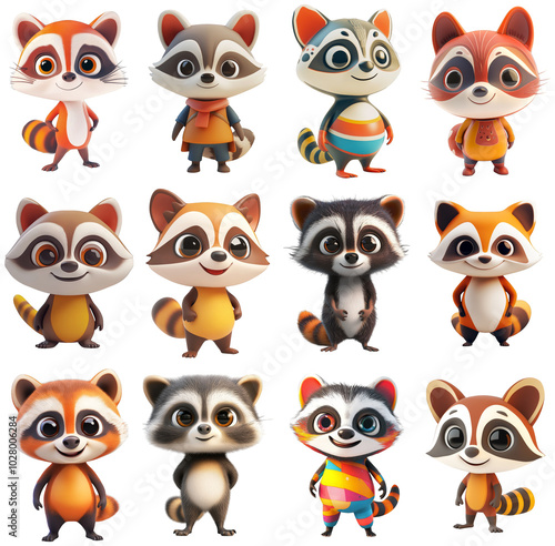 Wallpaper Mural Adorable Cartoon Raccoon Characters Set on Transparent Background - Perfect for Design Elements and Overlays Torontodigital.ca