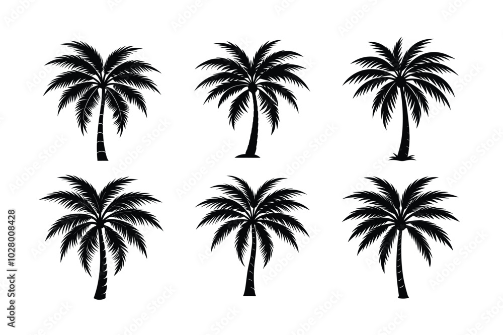 Palm tree vector silhouette icon set Palm tree vector silhouette icon set