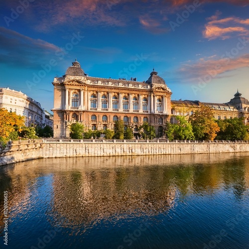 antique building view in old town bucharest city capital of romania and dambrovita river