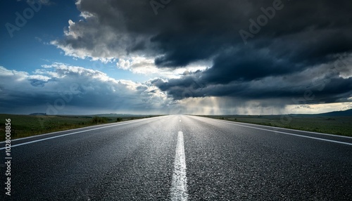 asphalt road and sky dark clouds nature background