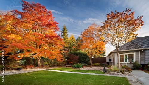 autumn trees at backyard and garden